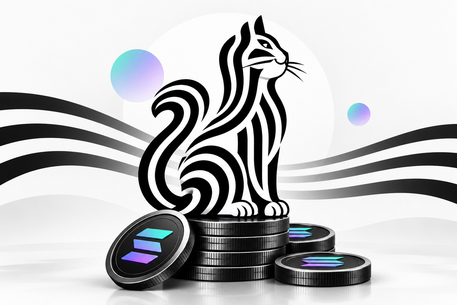 Debt Cat sitting on a stack of Solana coins